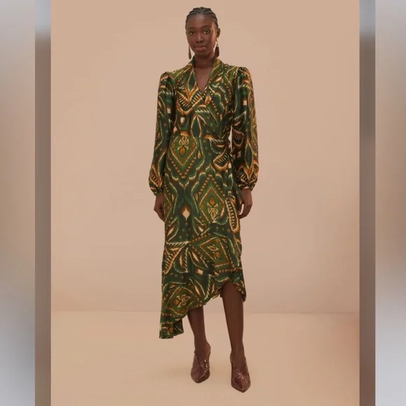 FARM Rio | Dresses | Farm Rio Green Pineapple Ikat Long Sleeve Midi Dress |  Poshmark